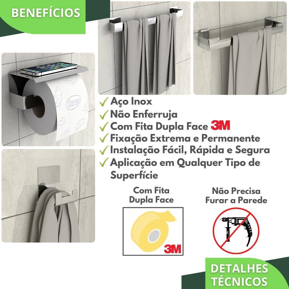 Kit Acessórios Para Banheiro Inox Adesivo 4 Peças ELG - Escolha Correta ™ - Escolha Correta