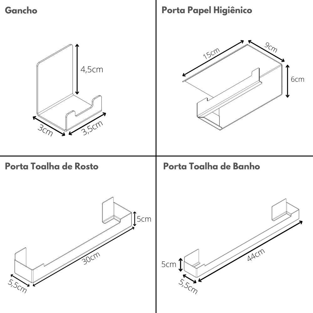 Kit Acessórios Para Banheiro Inox Adesivo 4 Peças ELG - Escolha Correta ™ - Escolha Correta