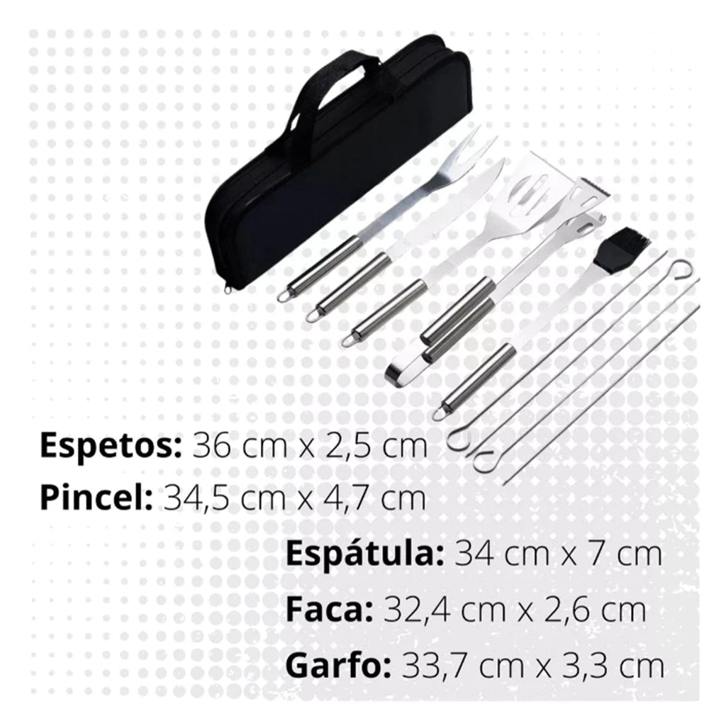 Kit 9 Utensílios Profissionais para Churrasco